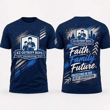 EZ Ostroff Boys Foundation navy t-shirt — Faith. Family. Future.