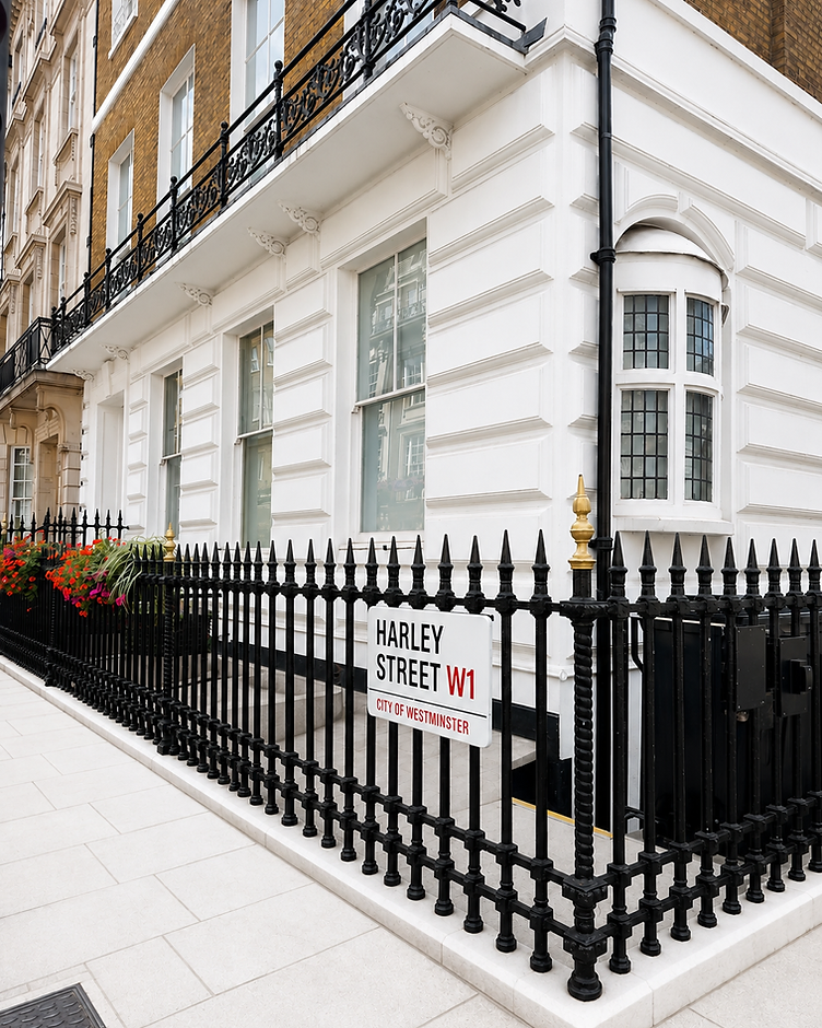 The façade of 82 Harley Street, a London terraced townhouse