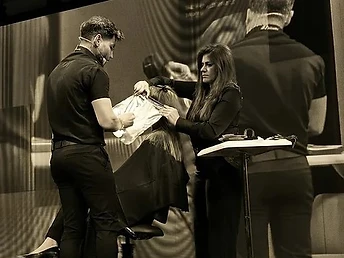 Nessa Pestova during a live hair education session