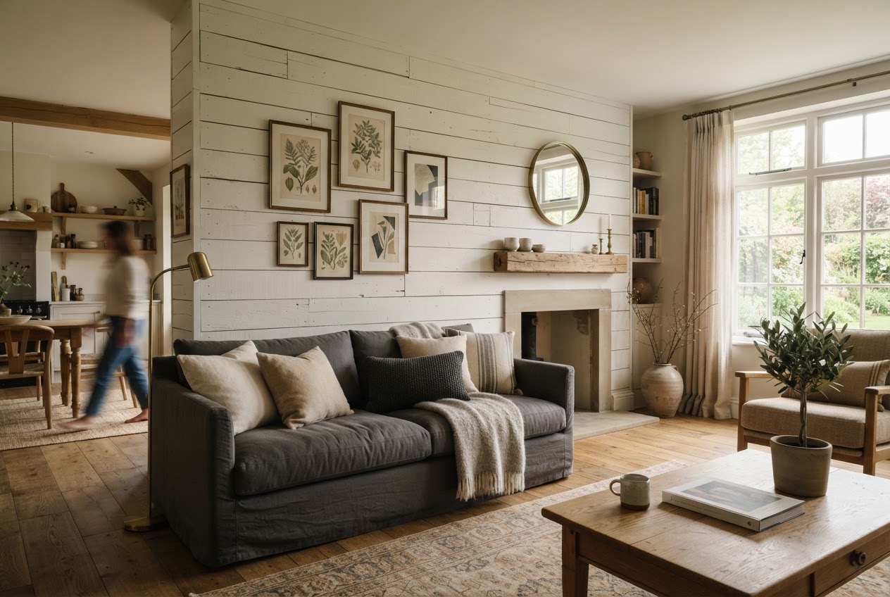Mixed-width shiplap wall combining different plank sizes