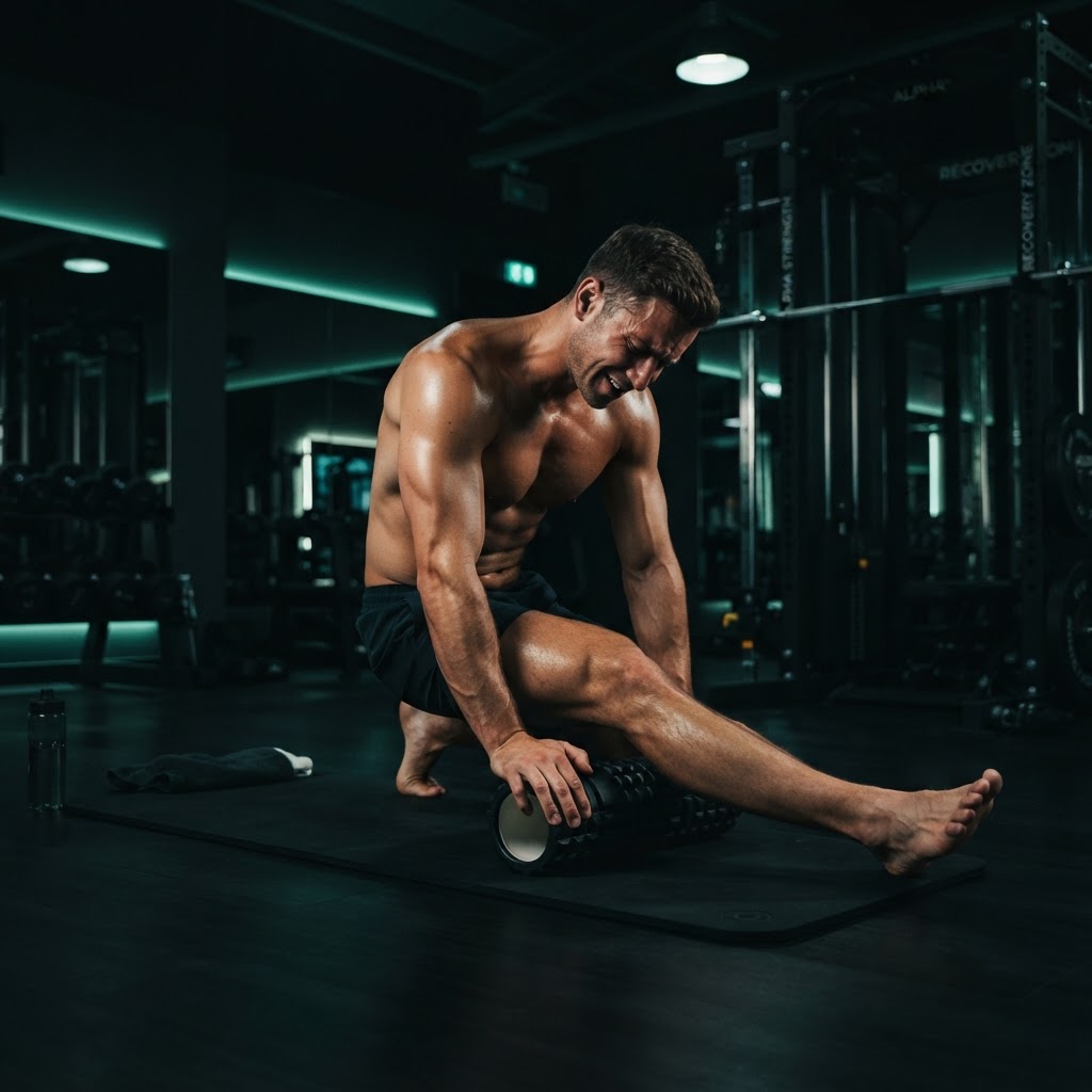 Athlete using foam roller