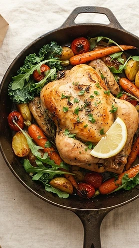 Roast chicken dinner with fresh vegetables from this week's Aldi plan