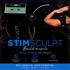 StimSculpt® device positioned over a patient's abdomen during a body contouring session
