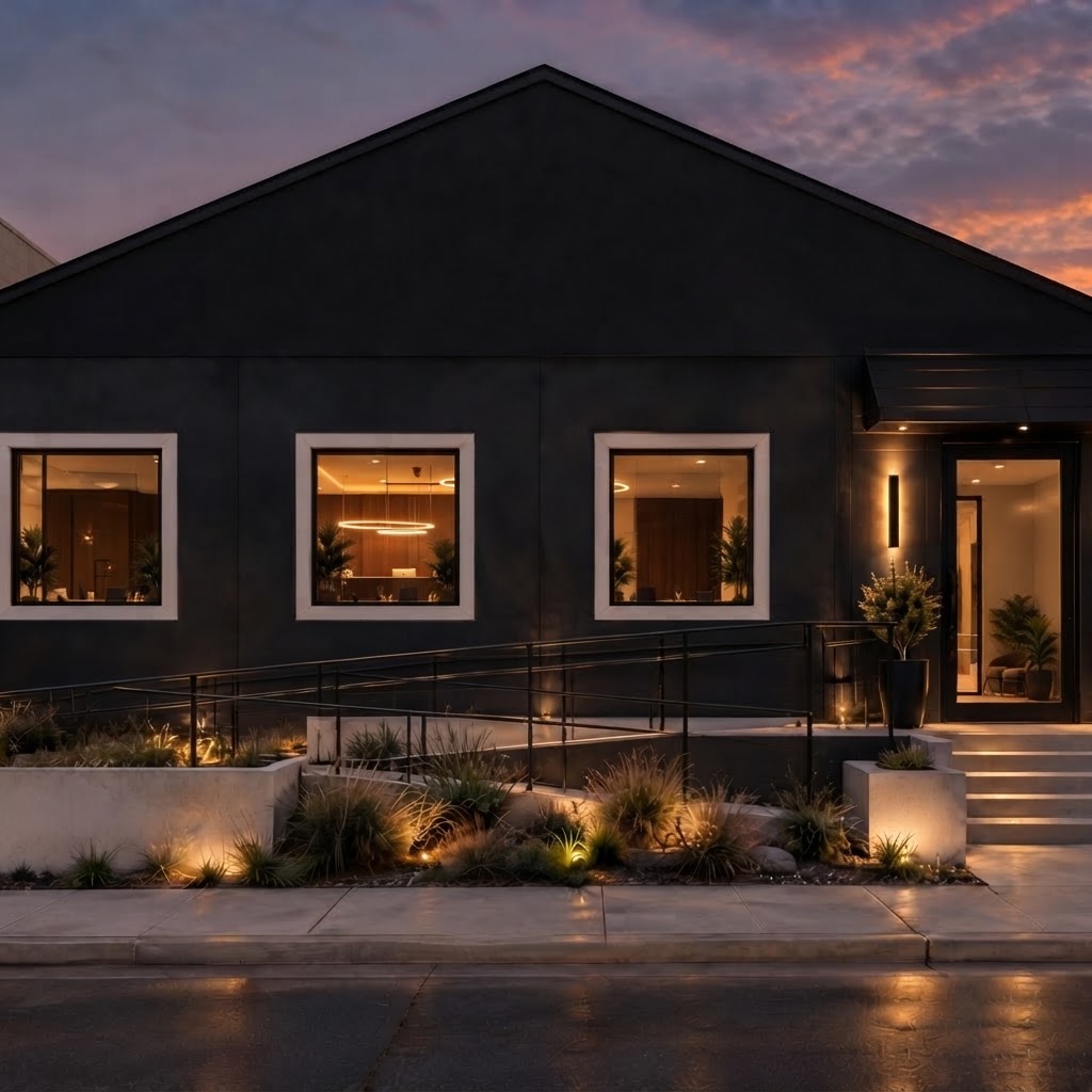 Legacy740 centre exterior at dusk