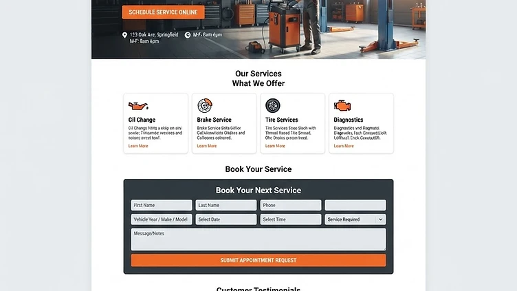 Mechanic Shop website design sample