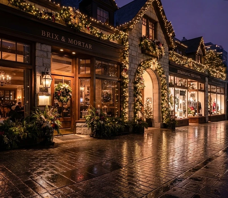 Elegant commercial property with warm professional lighting at night