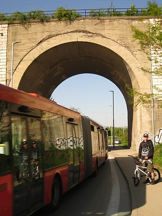 EOB rider at the concrete archway