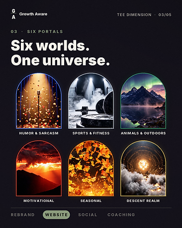 The six Tee Dimension portal worlds