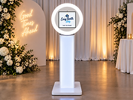 The Social Booth with its illuminated ring light facing the guests