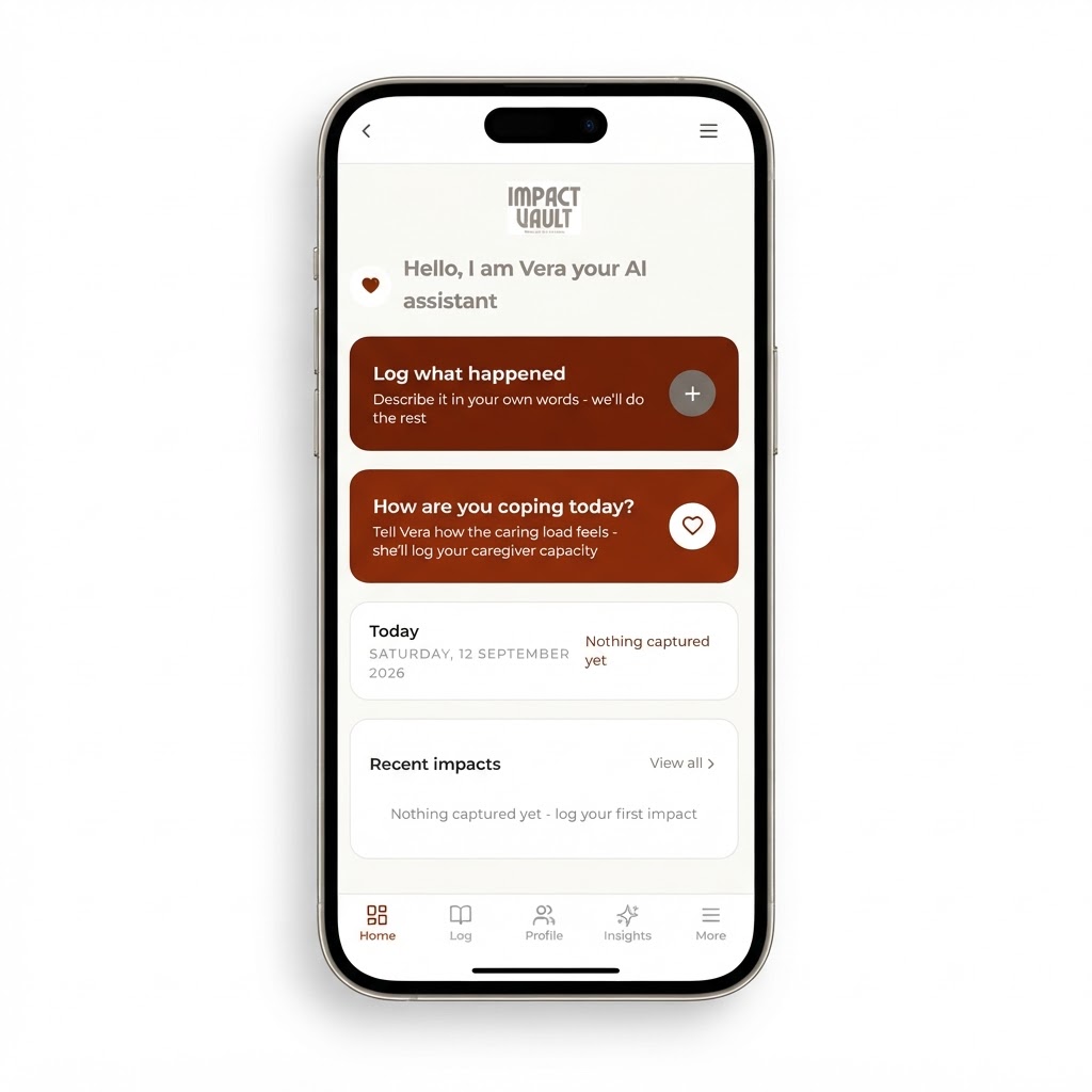Impact Vault home screen with Vera, your AI assistant
