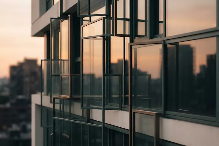 Abstract architectural glass reflecting soft light, representing clarity through complexity