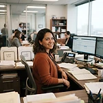 Case manager at her desk in a law office