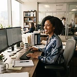 Paralegal working at a desk with a computer