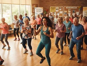 Seniors enjoying an energizing Zumba dance fitness class