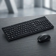Amazon Basics – Tastatur-Maus-Set, volle Größe, kabellos, USB-Empfänger mit 2,4 GHz, DE-Layout, schwarz