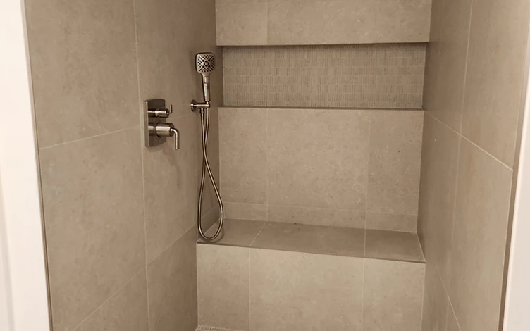 Taupe Shower — luxury shower tile installation by Lotto Custom Tile