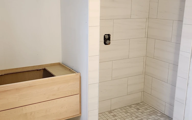 Marble Bath with Vanity — luxury bathroom tile installation by Lotto Custom Tile