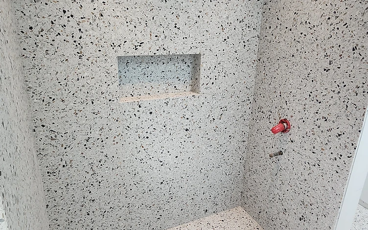 Terrazzo Shower — luxury shower tile installation by Lotto Custom Tile