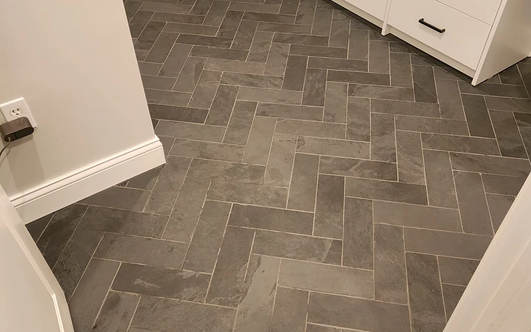 Slate Herringbone Mudroom — luxury other tile installation by Lotto Custom Tile