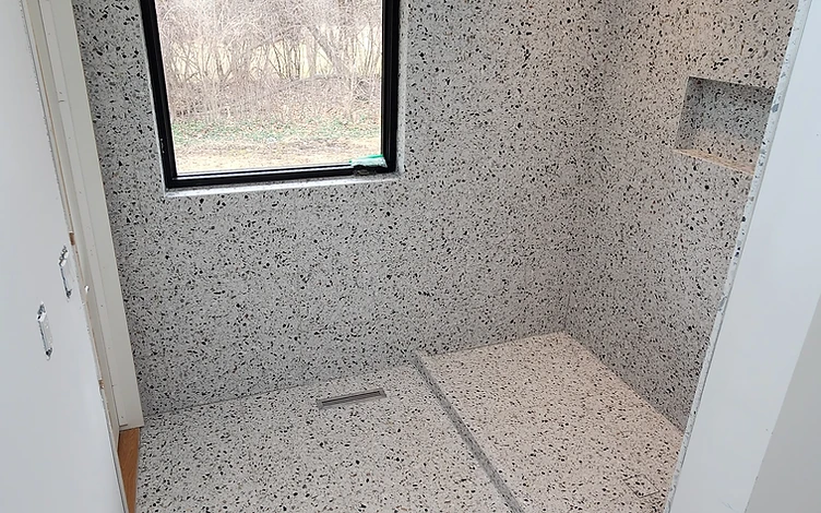 Terrazzo Wet Room — luxury bathroom tile installation by Lotto Custom Tile