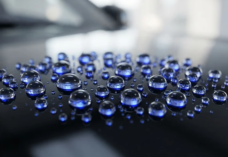 Macro water droplets on polished surface