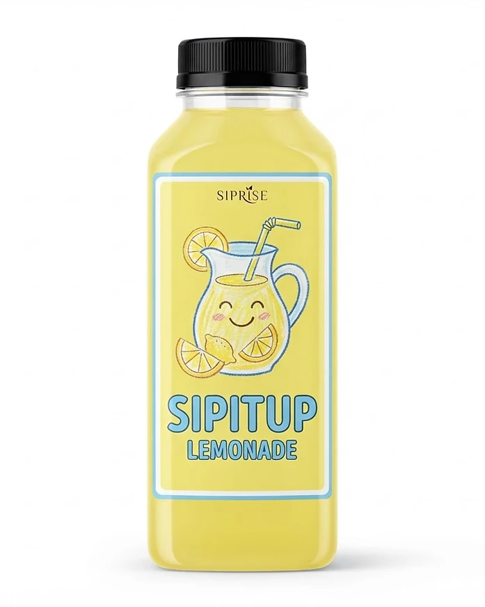 SipRise SipItUp Lemonade bottle with a playful lemonade pitcher label