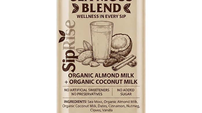 Bottle of SipRise Organic Almond Milk + Organic Coconut Milk sea moss blend, 12 fl oz