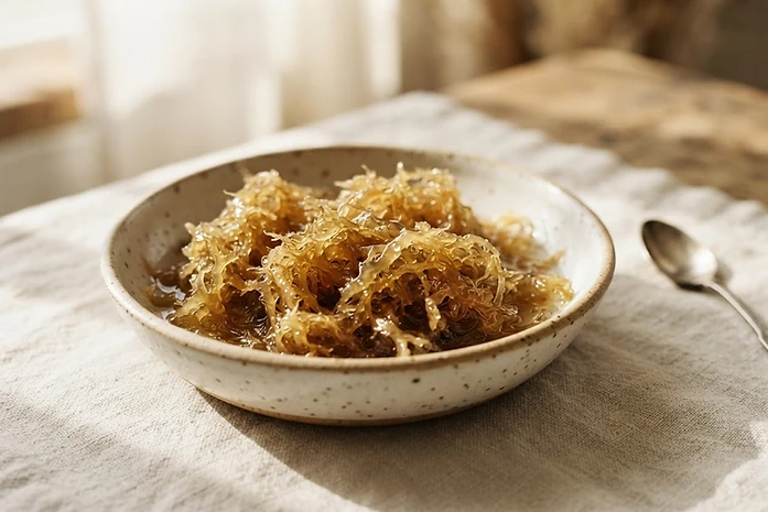 Athlete reaching for sea moss as part of a daily recovery ritual