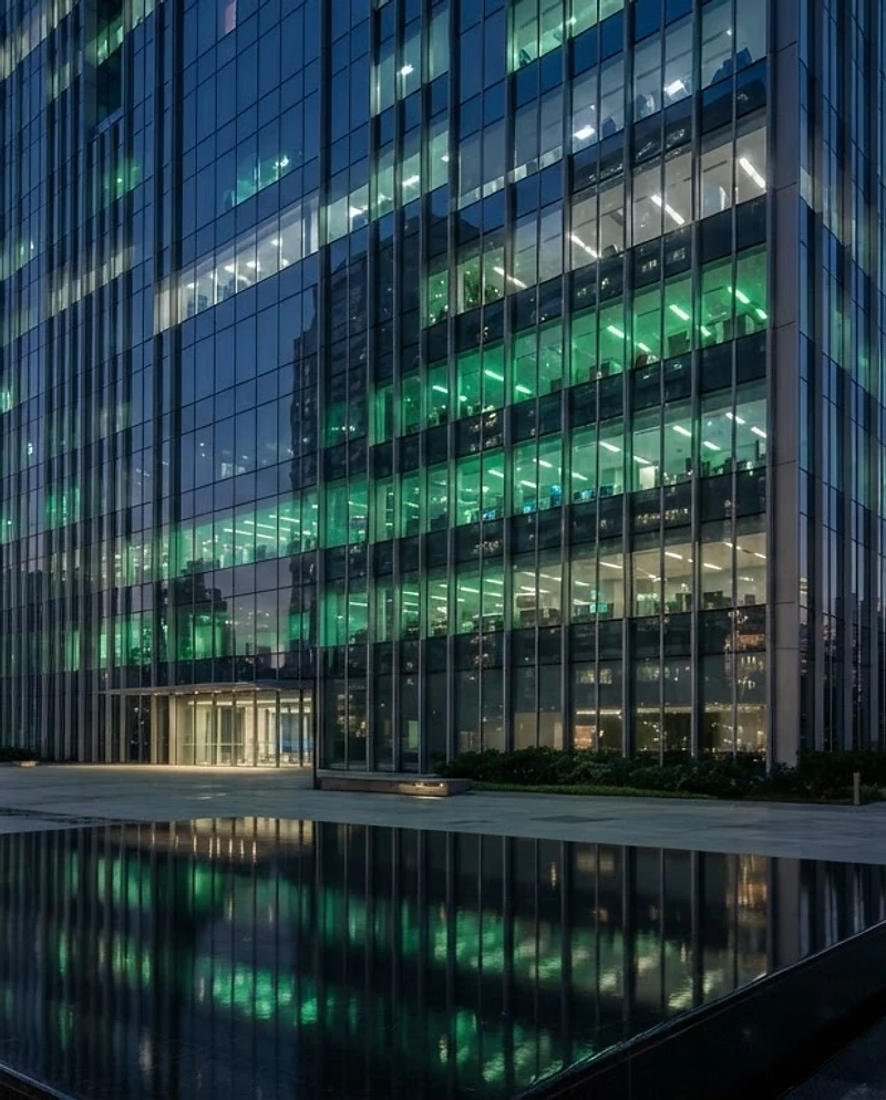 Edifício do distrito financeiro ao crepúsculo