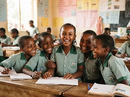 Students smiling in a classroom