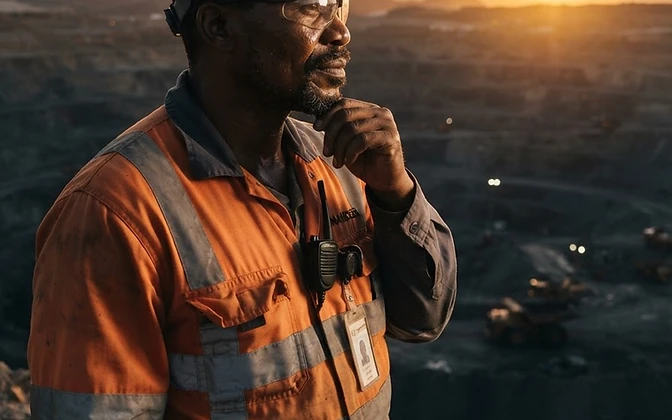 Namibian mining engineer in high-visibility gear