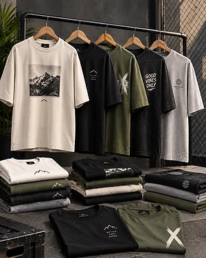 Men’s shirts by VORNÈ 24 featuring modern casual styles, oversized fits and statement prints