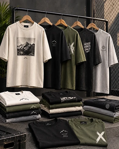 Men’s shirts by VORNÈ 24 featuring modern casual styles, oversized fits and statement prints