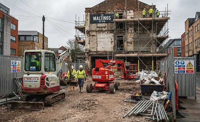 Construction plant and access equipment on site