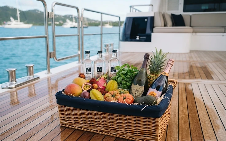 Premium provisions delivered to a yacht teak deck