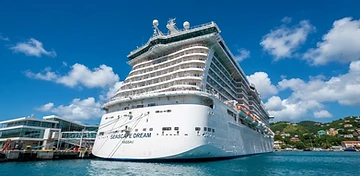 Cruise ship docked at a Caribbean port