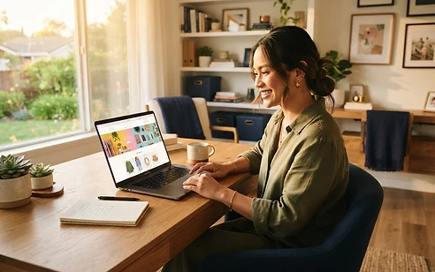 Filipino entrepreneur viewing her online store website