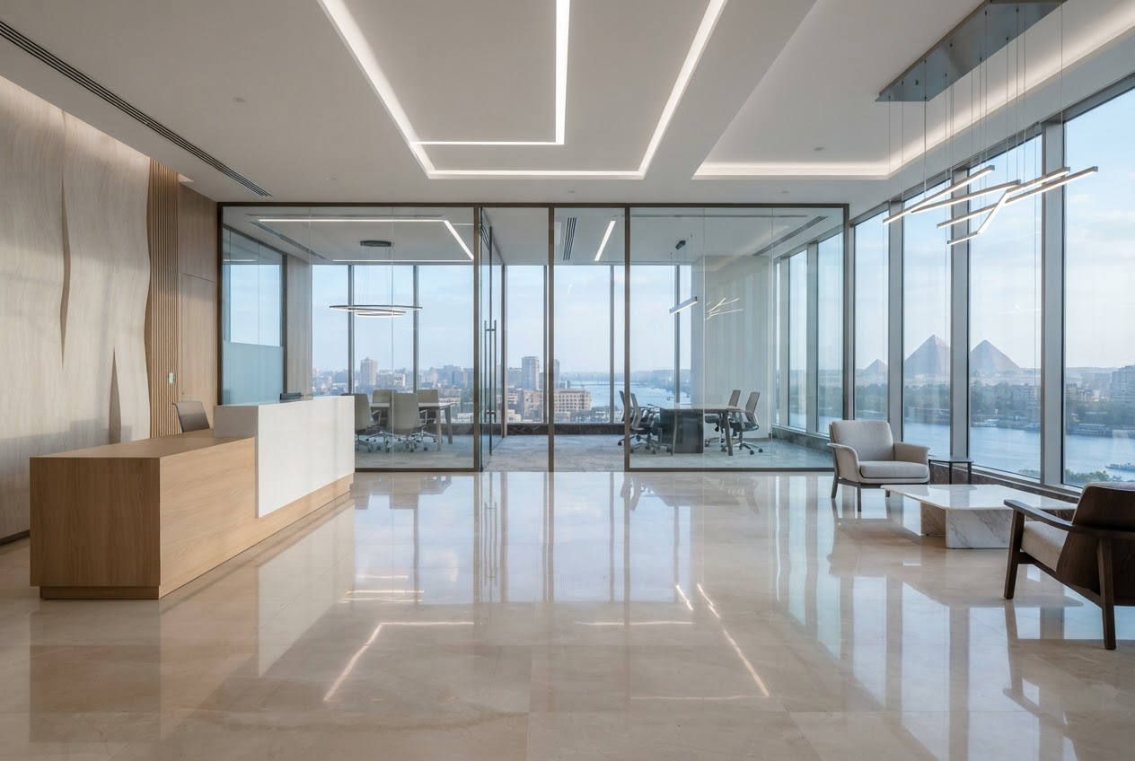 Clean modern office lobby in Cairo