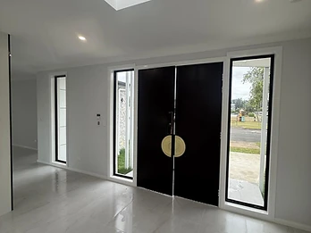 Hamilton St photo 2 — Entry — skylight, matte black double doors with brass hardware