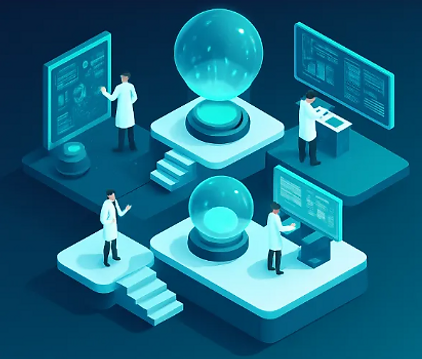 AI laboratory with two connected energy spheres