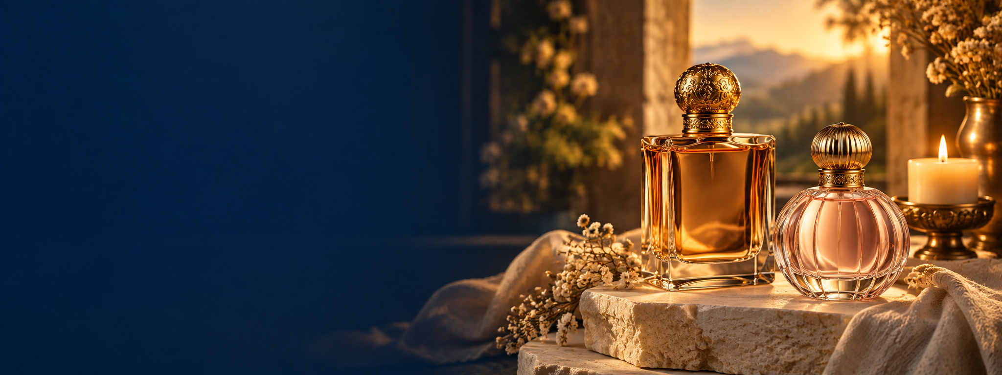 Frascos de perfume Olam Shop em composição elegante