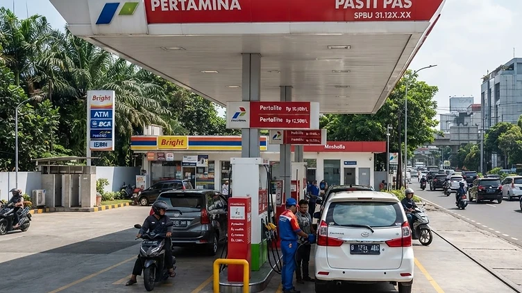 Antrean kendaraan di SPBU Pertamina