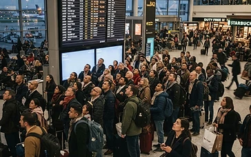 Suasana bandara yang dipenuhi penumpang