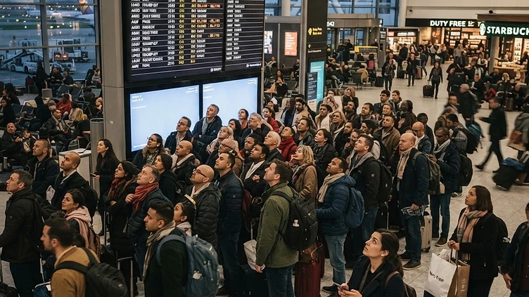 Suasana bandara yang dipenuhi penumpang