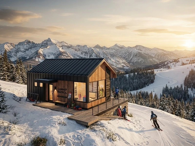Factory-built modular ski patrol shack at a mountain resort