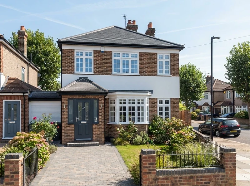 A modern UK home with new replacement windows and a composite front door