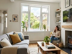 Bright living room with newly fitted tilt and turn windows