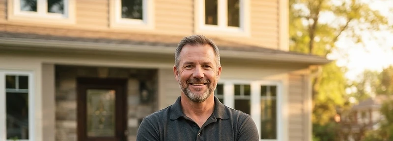 AIR Home Improvements owner standing confidently outside a home with newly installed windows