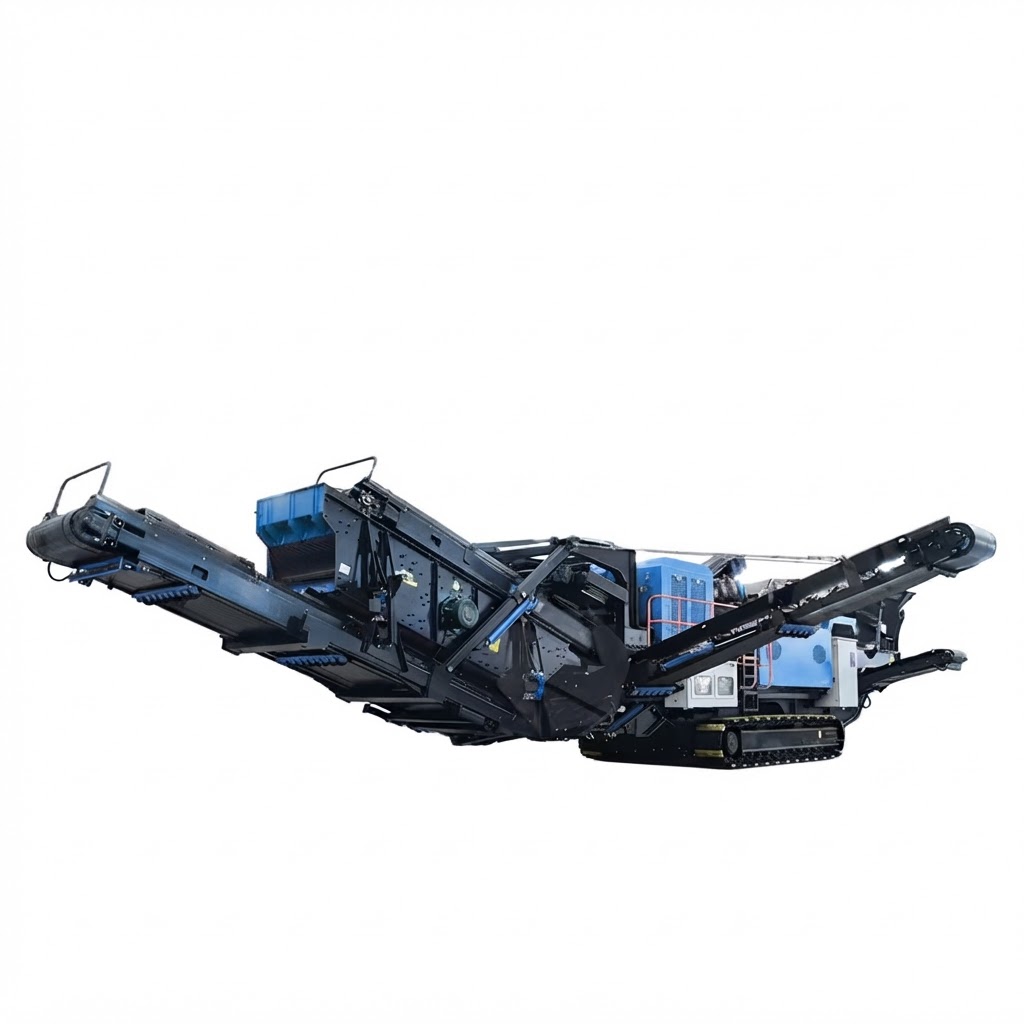 Tracked mobile screening plant for construction sites