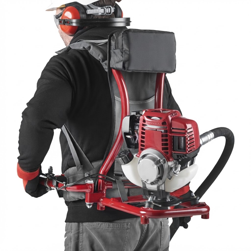 Backpack mounted mechanical poker shaft for concrete vibration